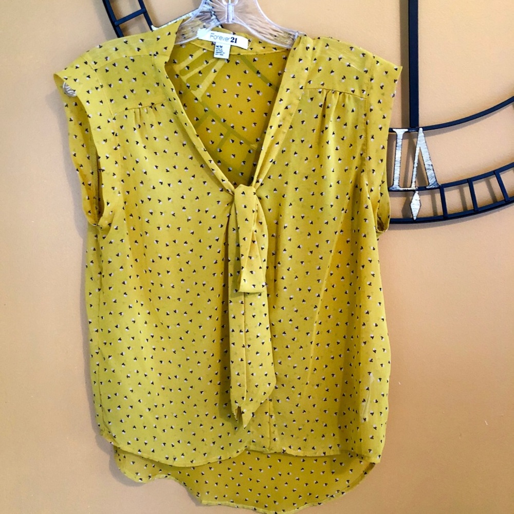 Forever 21 Yellow Tie Blouse